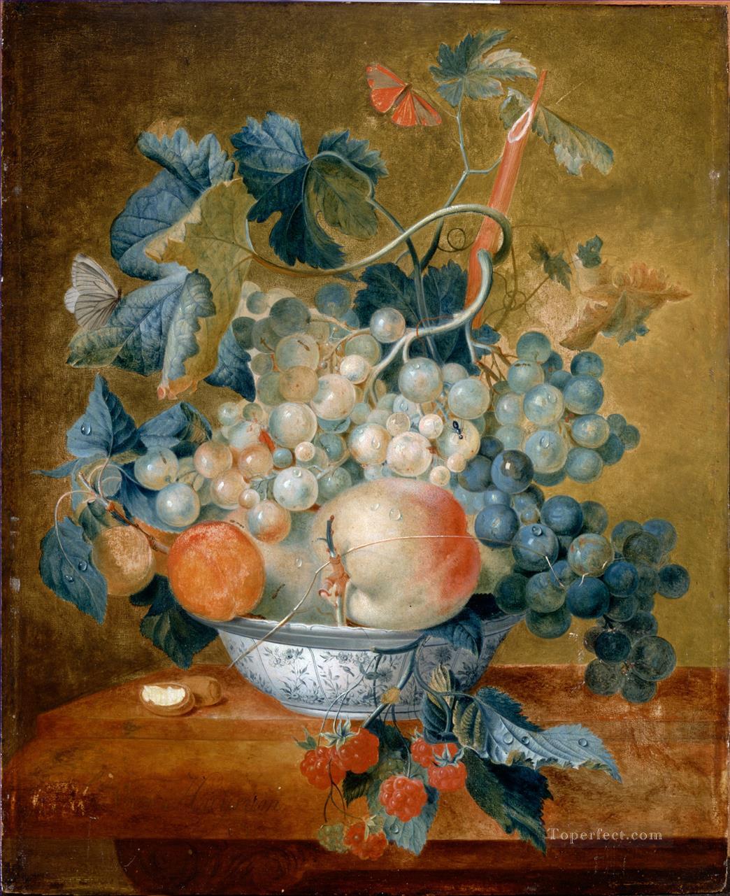 A Delft Bowl with Fruit Francina Margaretha van Huysum still life Oil Paintings